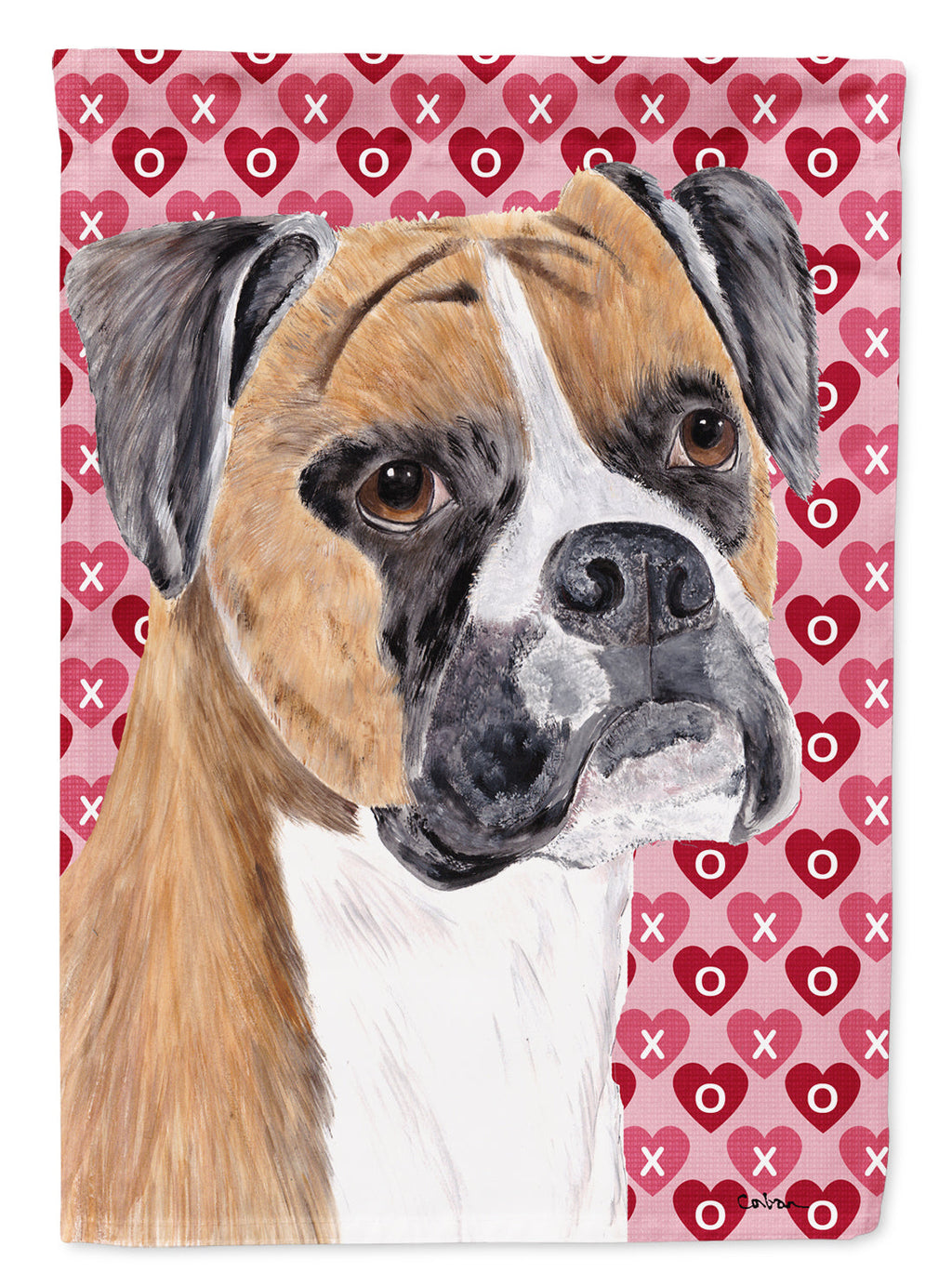 Boxer Hearts Love and Valentine's Day Portrait House Flag 28x40 Porch Sleeve Pole Decorative Outside Yard Banner Artwork Wall Hanging, Polyester