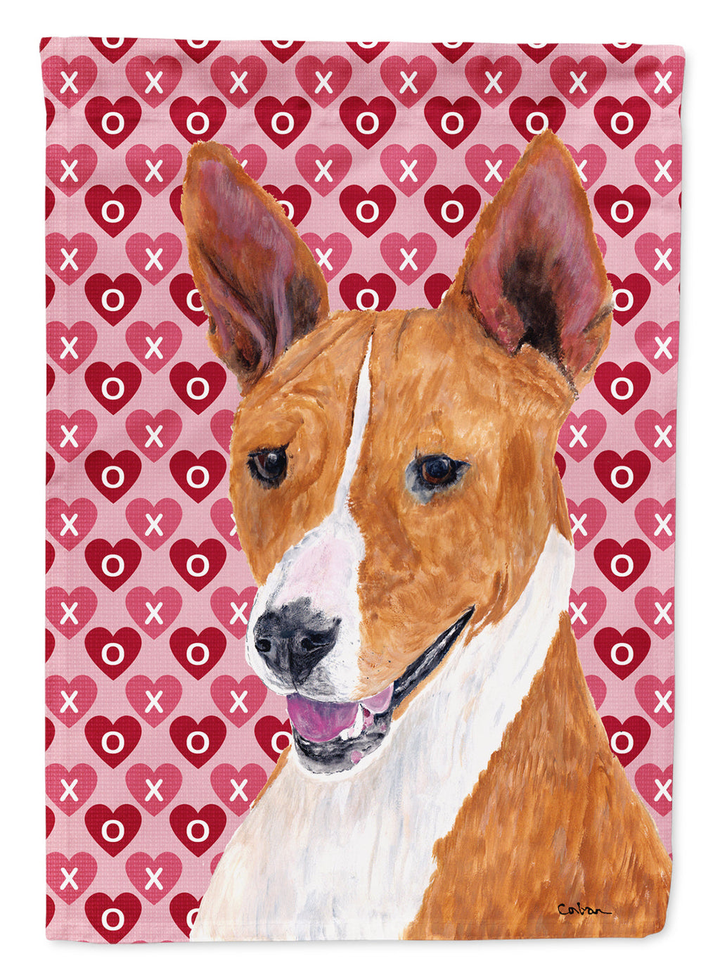Basenji Hearts Love and Valentine's Day Portrait House Flag 28x40 Porch Sleeve Pole Decorative Outside Yard Banner Artwork Wall Hanging, Polyester