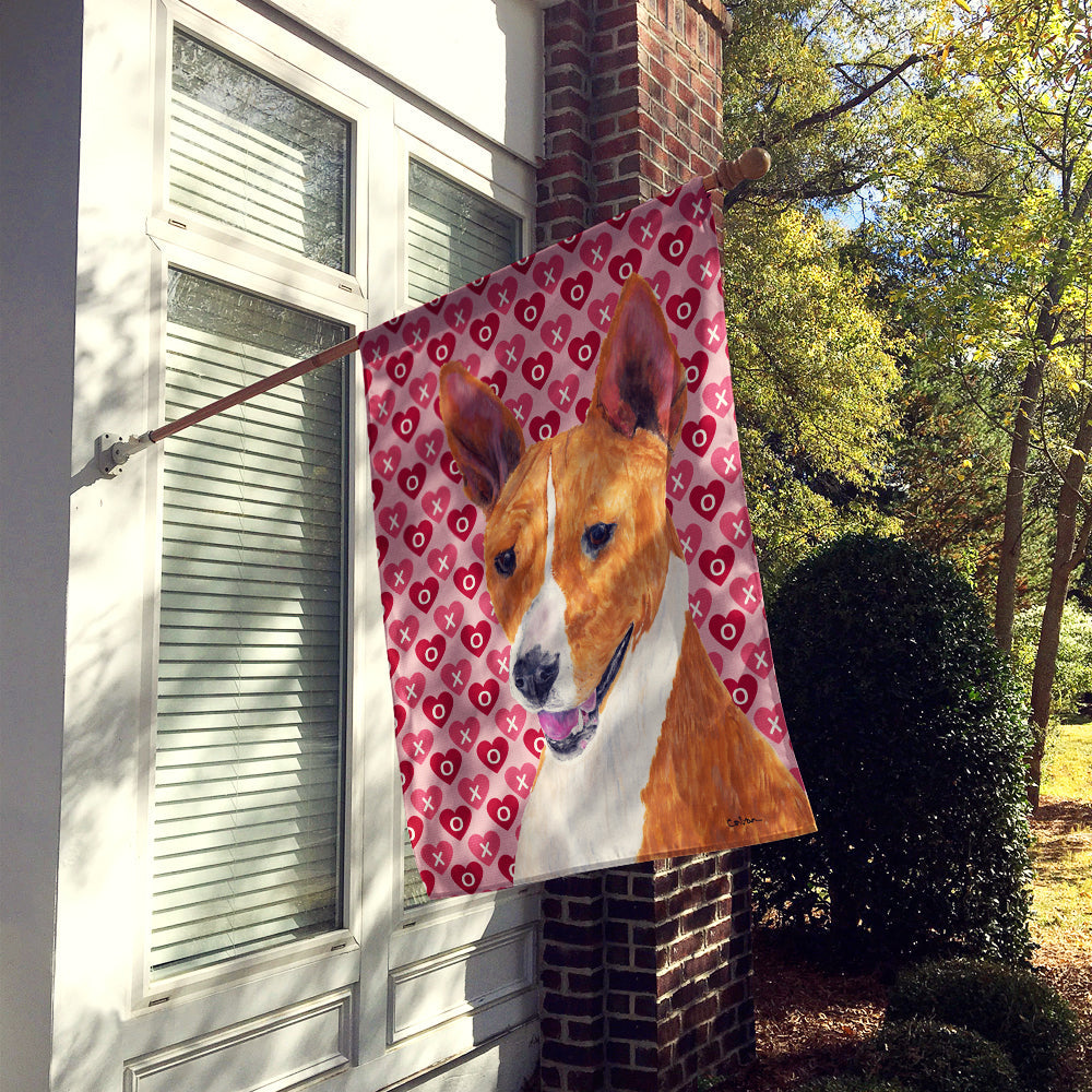 Basenji Hearts Love and Valentine's Day Portrait House Flag 28x40 Porch Sleeve Pole Decorative Outside Yard Banner Artwork Wall Hanging, Polyester