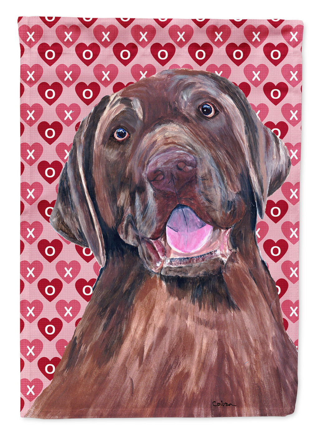 Labrador Chocolate Hearts Love Valentine's Day House Flag 28x40 Porch Sleeve Pole Decorative Outside Yard Banner Artwork Wall Hanging, Polyester