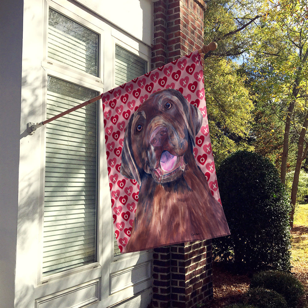 Labrador Chocolate Hearts Love Valentine's Day House Flag 28x40 Porch Sleeve Pole Decorative Outside Yard Banner Artwork Wall Hanging, Polyester