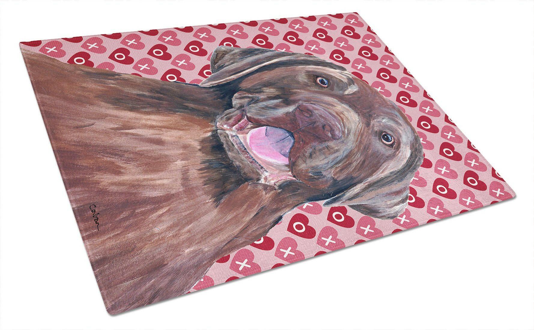 Labrador Chocolate Hearts Love Valentine's Day Cutting Board Tempered Glass Kitchen Cutting Surface, Heat Resistant Chopping, Non-Slip Feet, Food Prep & Serving