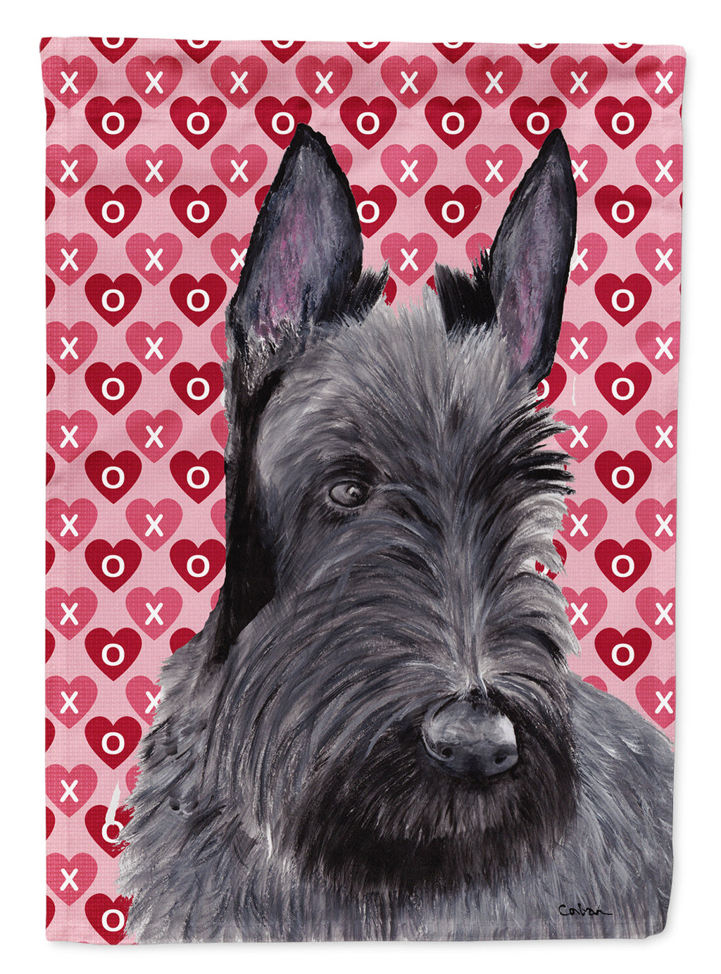 Scottish Terrier Hearts and Love House Flag 28x40 Porch Sleeve Pole Decorative Outside Yard Banner Artwork Wall Hanging, Polyester