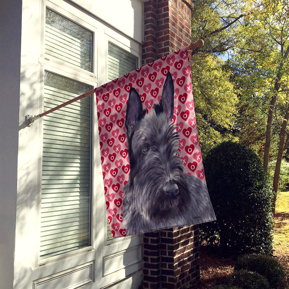 Scottish Terrier Hearts and Love House Flag 28x40 Porch Sleeve Pole Decorative Outside Yard Banner Artwork Wall Hanging, Polyester
