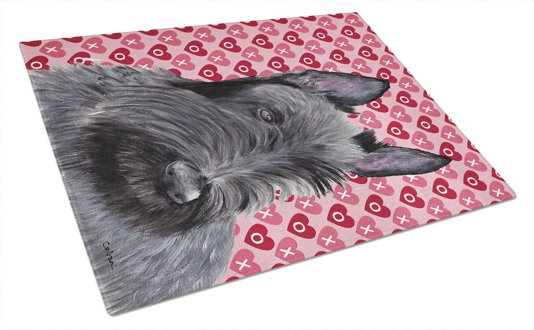 Scottish Terrier Hearts and Love Cutting Board Tempered Glass Kitchen Cutting Surface, Heat Resistant Chopping, Non-Slip Feet, Food Prep & Serving