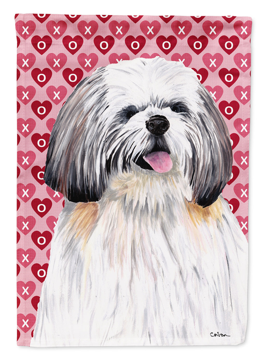 Shih Tzu Hearts Love and Valentine's Day Portrait House Flag 28x40 Porch Sleeve Pole Decorative Outside Yard Banner Artwork Wall Hanging, Polyester