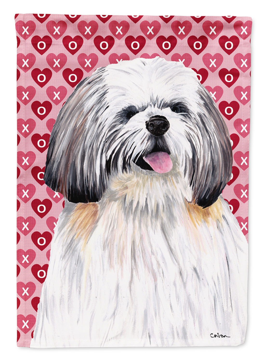 Shih Tzu Hearts Love and Valentine's Day Portrait House Flag 28x40 Porch Sleeve Pole Decorative Outside Yard Banner Artwork Wall Hanging, Polyester