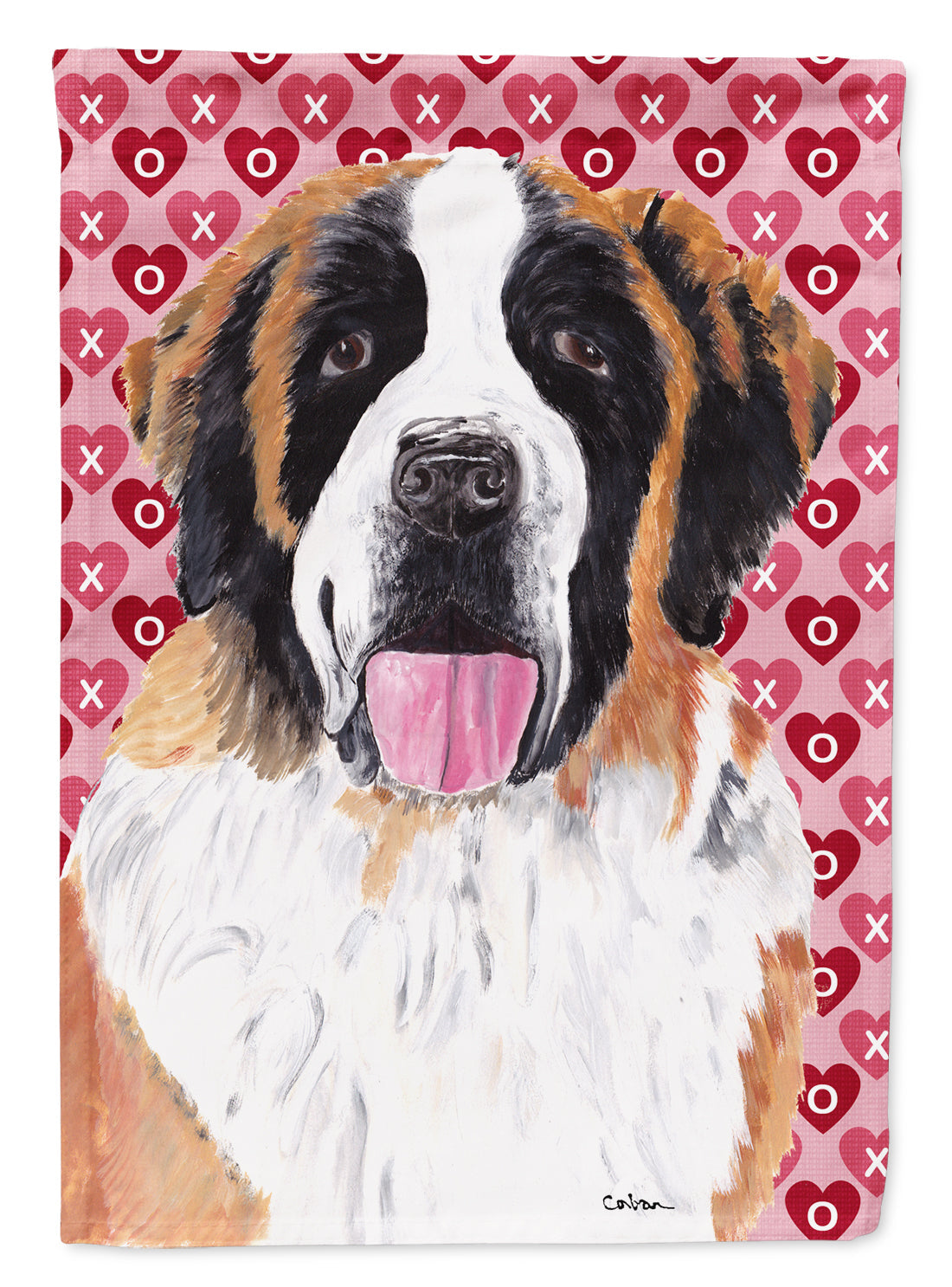 Saint Bernard Hearts Love and Valentine's Day Portrait House Flag 28x40 Porch Sleeve Pole Decorative Outside Yard Banner Artwork Wall Hanging, Polyester