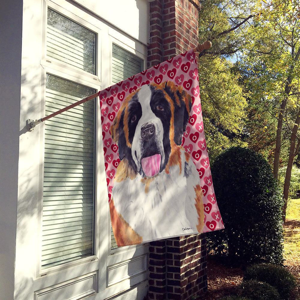 Saint Bernard Hearts Love and Valentine's Day Portrait House Flag 28x40 Porch Sleeve Pole Decorative Outside Yard Banner Artwork Wall Hanging, Polyester
