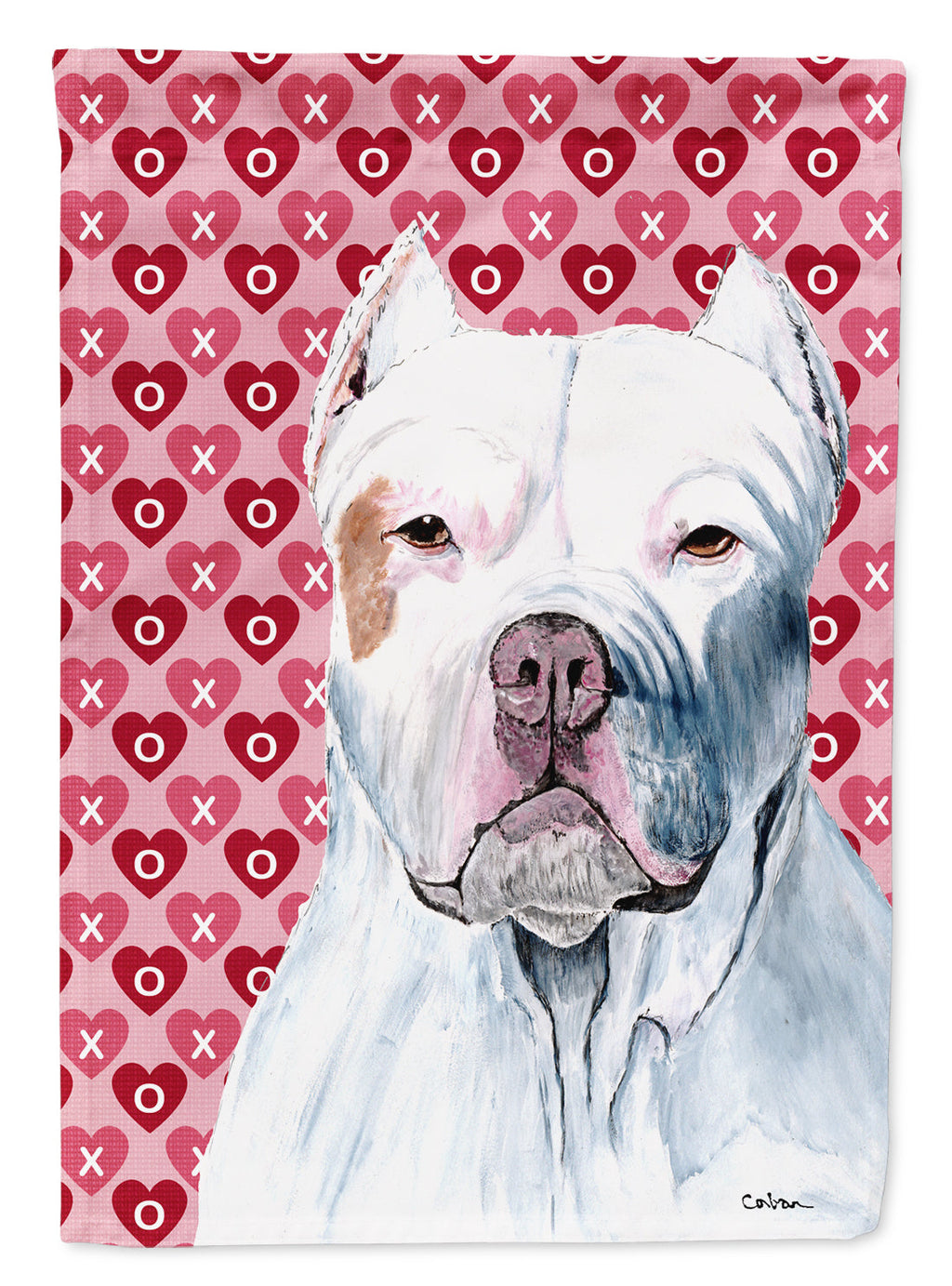 Pit Bull Hearts Love and Valentine's Day Portrait House Flag 28x40 Porch Sleeve Pole Decorative Outside Yard Banner Artwork Wall Hanging, Polyester