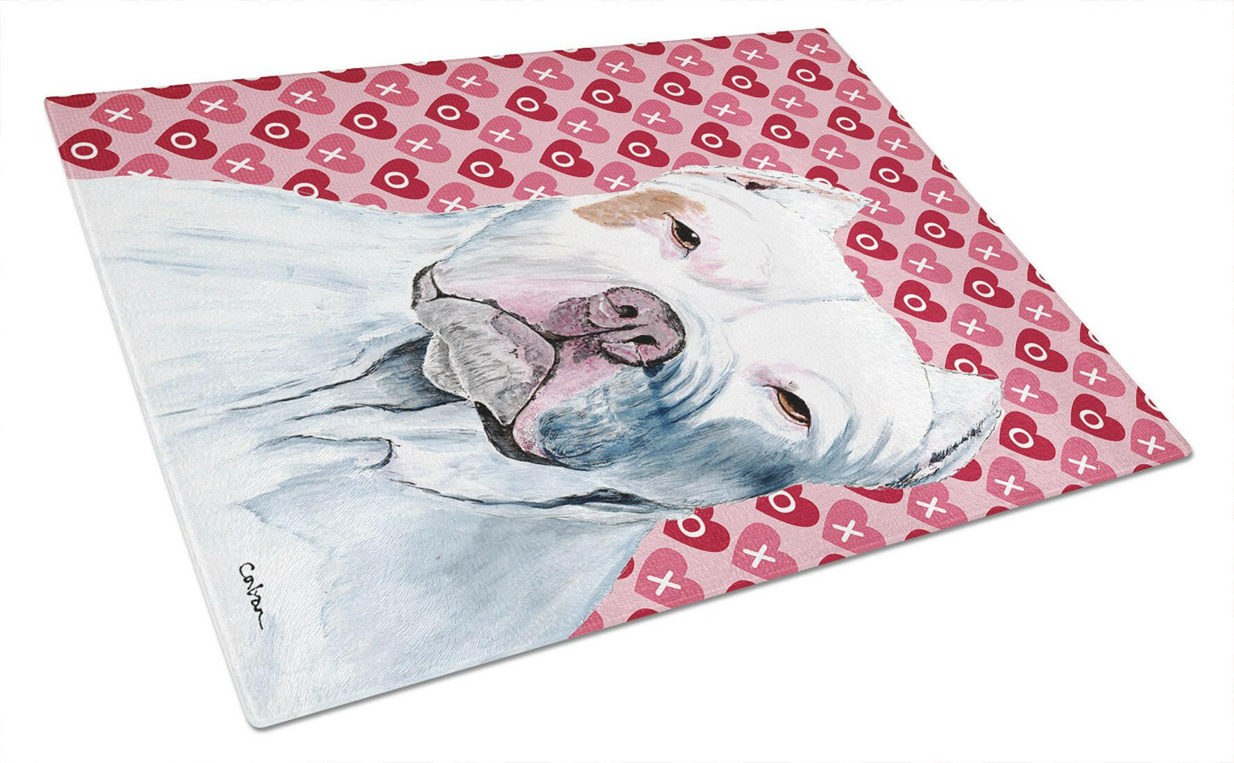 Pit Bull Hearts Love and Valentine's Day Portrait Cutting Board Tempered Glass Kitchen Cutting Surface, Heat Resistant Chopping, Non-Slip Feet, Food Prep & Serving