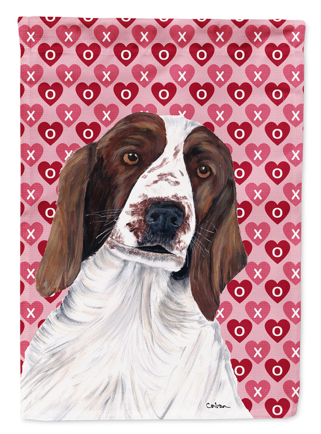 Welsh Springer Spaniel Hearts and Love House Flag 28x40 Porch Sleeve Pole Decorative Outside Yard Banner Artwork Wall Hanging, Polyester