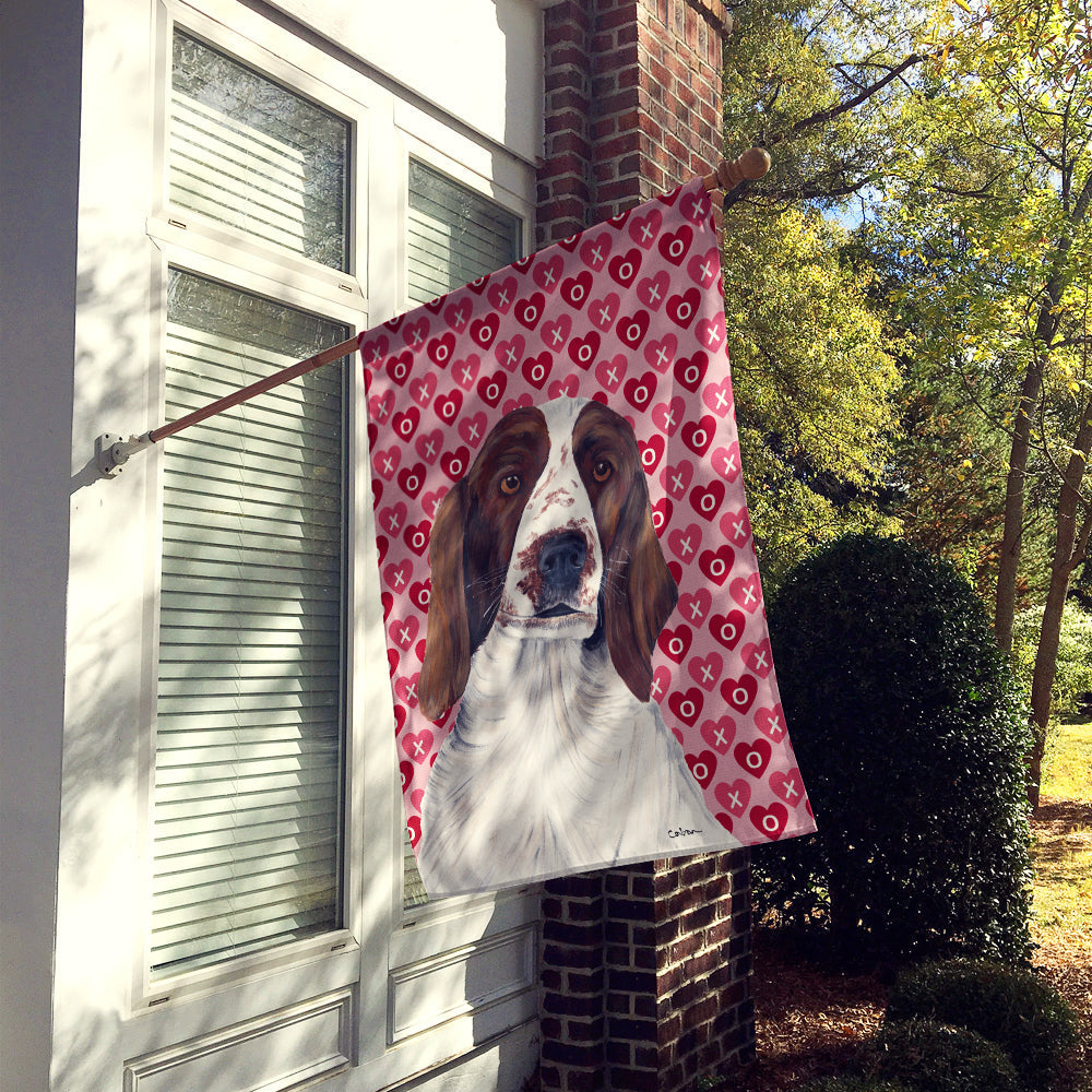 Welsh Springer Spaniel Hearts and Love House Flag 28x40 Porch Sleeve Pole Decorative Outside Yard Banner Artwork Wall Hanging, Polyester