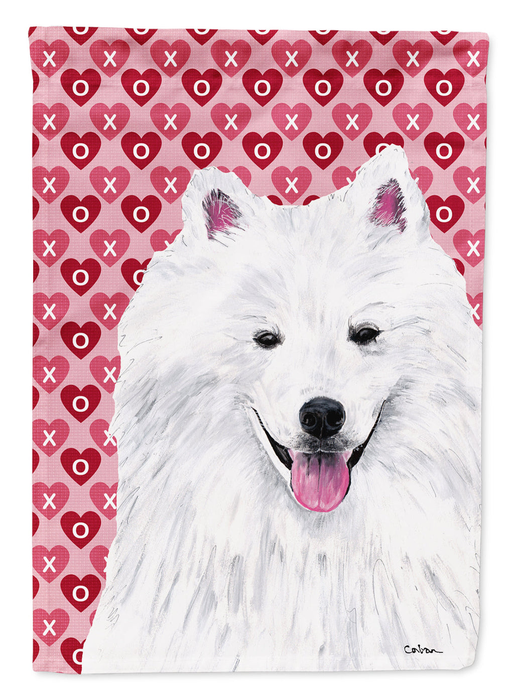 American Eskimo Hearts Love and Valentine's Day Portrait House Flag 28x40 Porch Sleeve Pole Decorative Outside Yard Banner Artwork Wall Hanging, Polyester