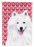 American Eskimo Hearts Love and Valentine's Day Portrait House Flag 28x40 Porch Sleeve Pole Decorative Outside Yard Banner Artwork Wall Hanging, Polyester