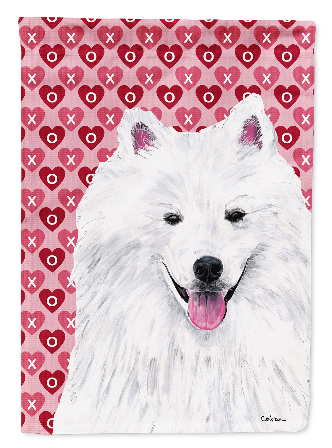 American Eskimo Hearts Love and Valentine's Day Portrait House Flag 28x40 Porch Sleeve Pole Decorative Outside Yard Banner Artwork Wall Hanging, Polyester