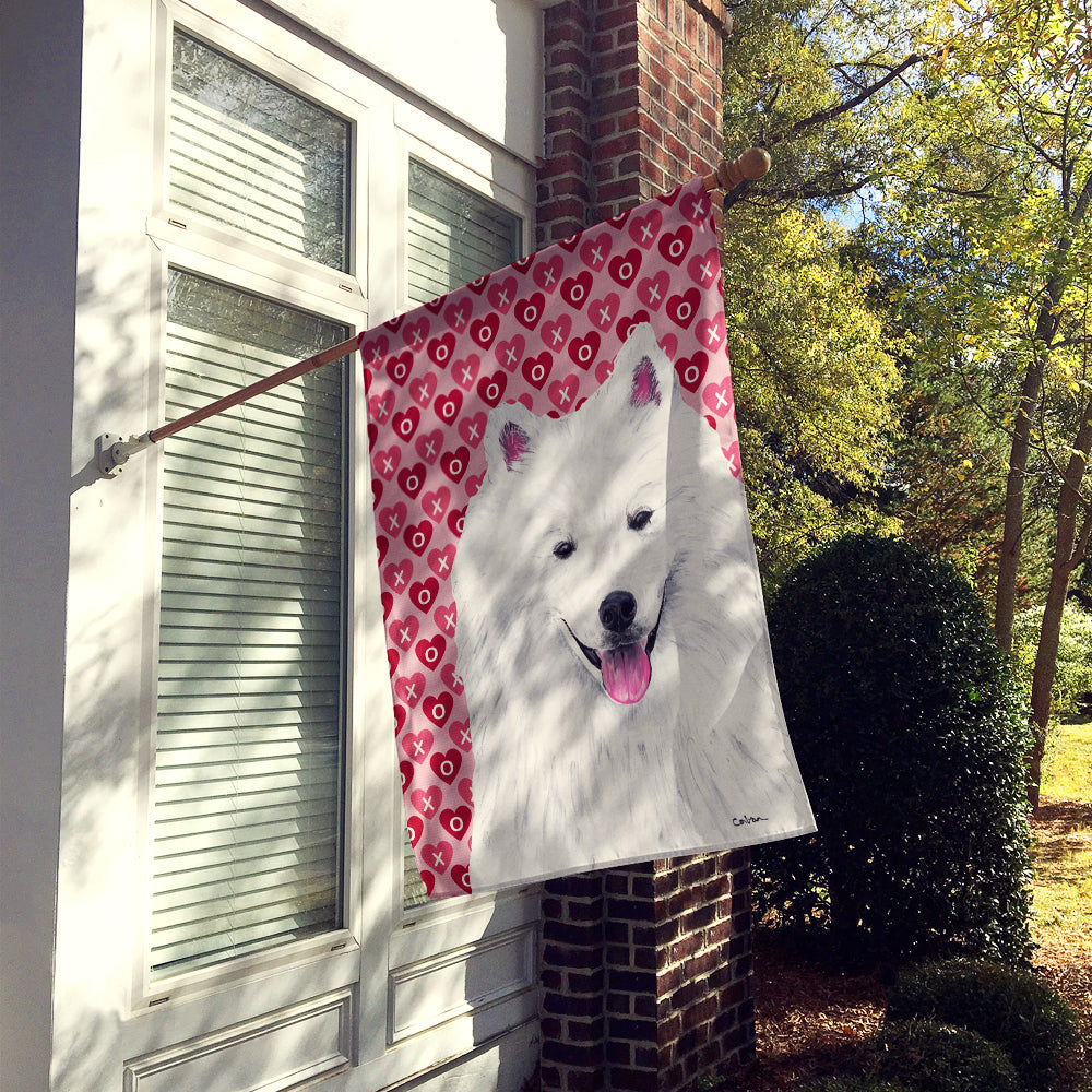American Eskimo Hearts Love and Valentine's Day Portrait House Flag 28x40 Porch Sleeve Pole Decorative Outside Yard Banner Artwork Wall Hanging, Polyester