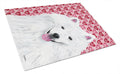 American Eskimo Hearts Love and Valentine's Day Portrait Cutting Board Tempered Glass Kitchen Cutting Surface, Heat Resistant Chopping, Non-Slip Feet, Food Prep & Serving