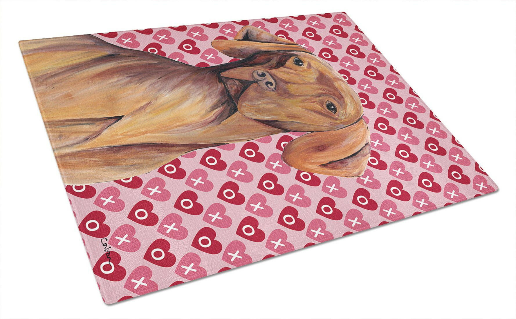 Vizsla Hearts Love and Valentine's Day Portrait Cutting Board Tempered Glass Kitchen Cutting Surface, Heat Resistant Chopping, Non-Slip Feet, Food Prep & Serving