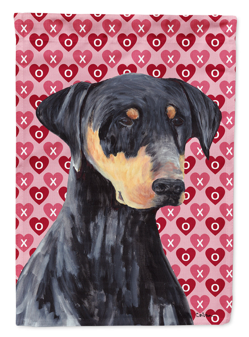 Doberman Hearts Love and Valentine's Day Portrait House Flag 28x40 Porch Sleeve Pole Decorative Outside Yard Banner Artwork Wall Hanging, Polyester