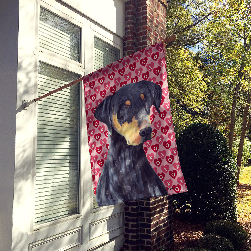 Doberman Hearts Love and Valentine's Day Portrait House Flag 28x40 Porch Sleeve Pole Decorative Outside Yard Banner Artwork Wall Hanging, Polyester