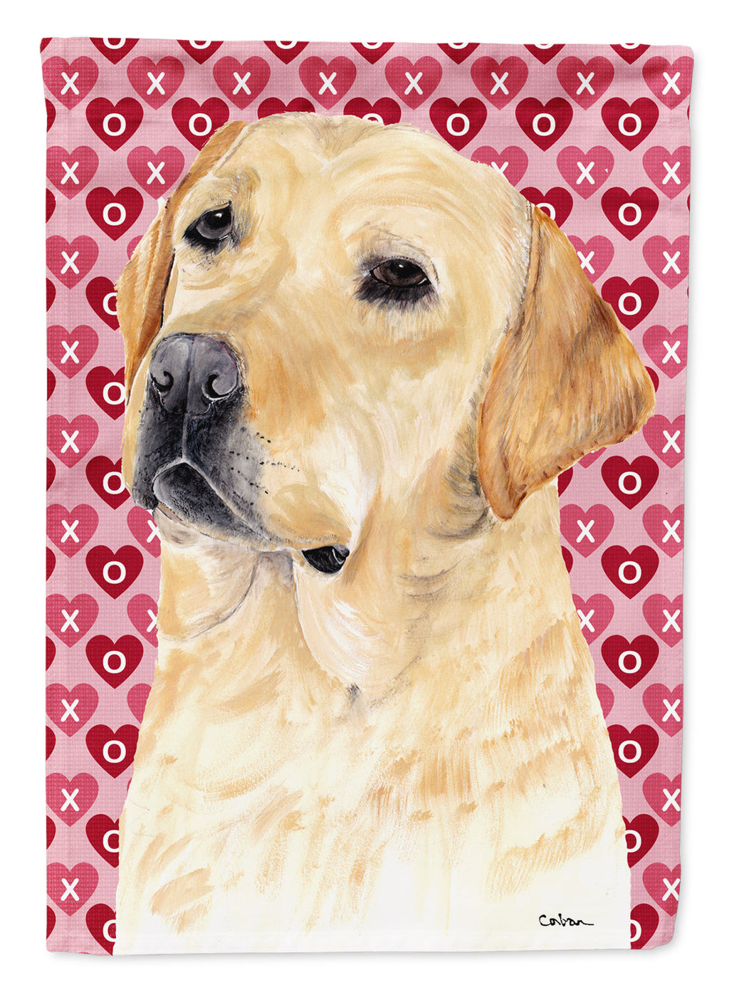 Labrador Yellow Hearts Love Valentine's Day House Flag 28x40 Porch Sleeve Pole Decorative Outside Yard Banner Artwork Wall Hanging, Polyester