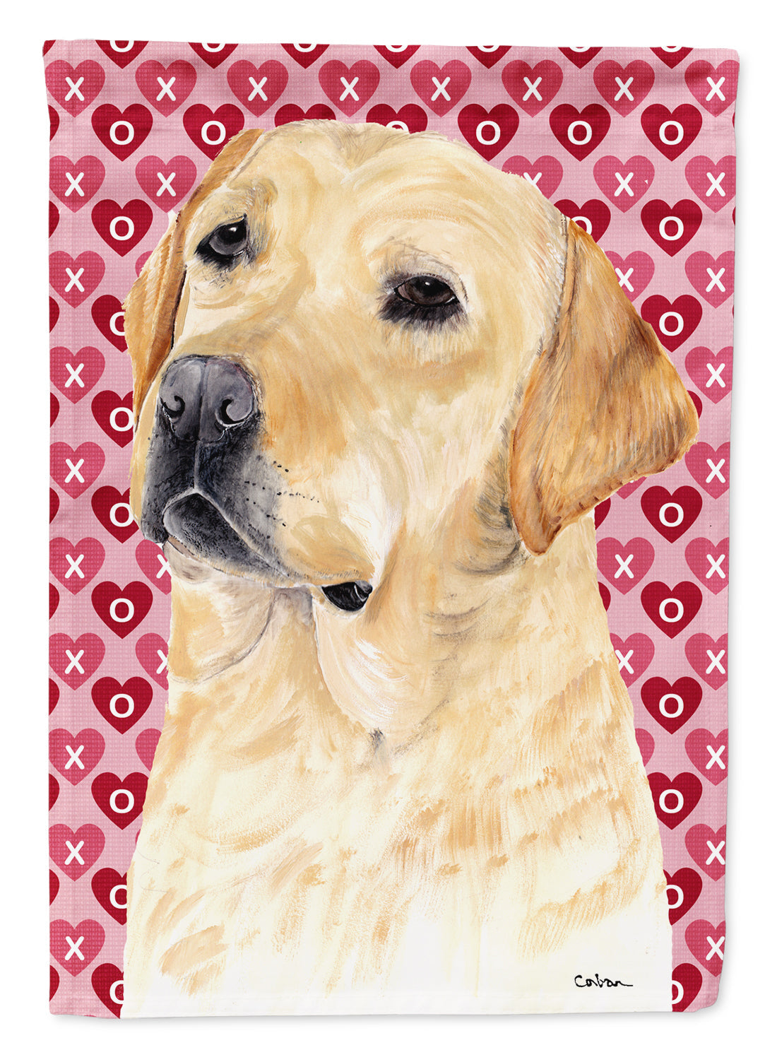 Labrador Yellow Hearts Love Valentine's Day House Flag 28x40 Porch Sleeve Pole Decorative Outside Yard Banner Artwork Wall Hanging, Polyester