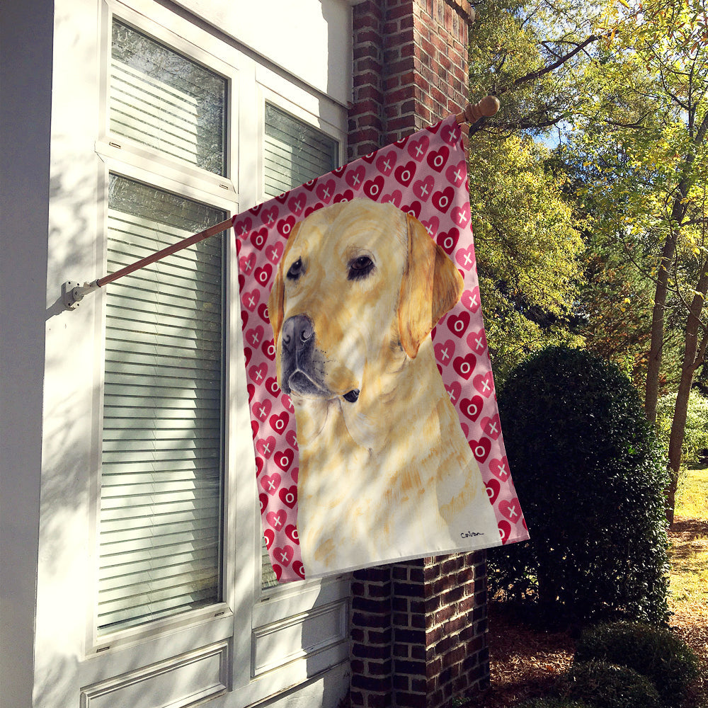 Labrador Yellow Hearts Love Valentine's Day House Flag 28x40 Porch Sleeve Pole Decorative Outside Yard Banner Artwork Wall Hanging, Polyester