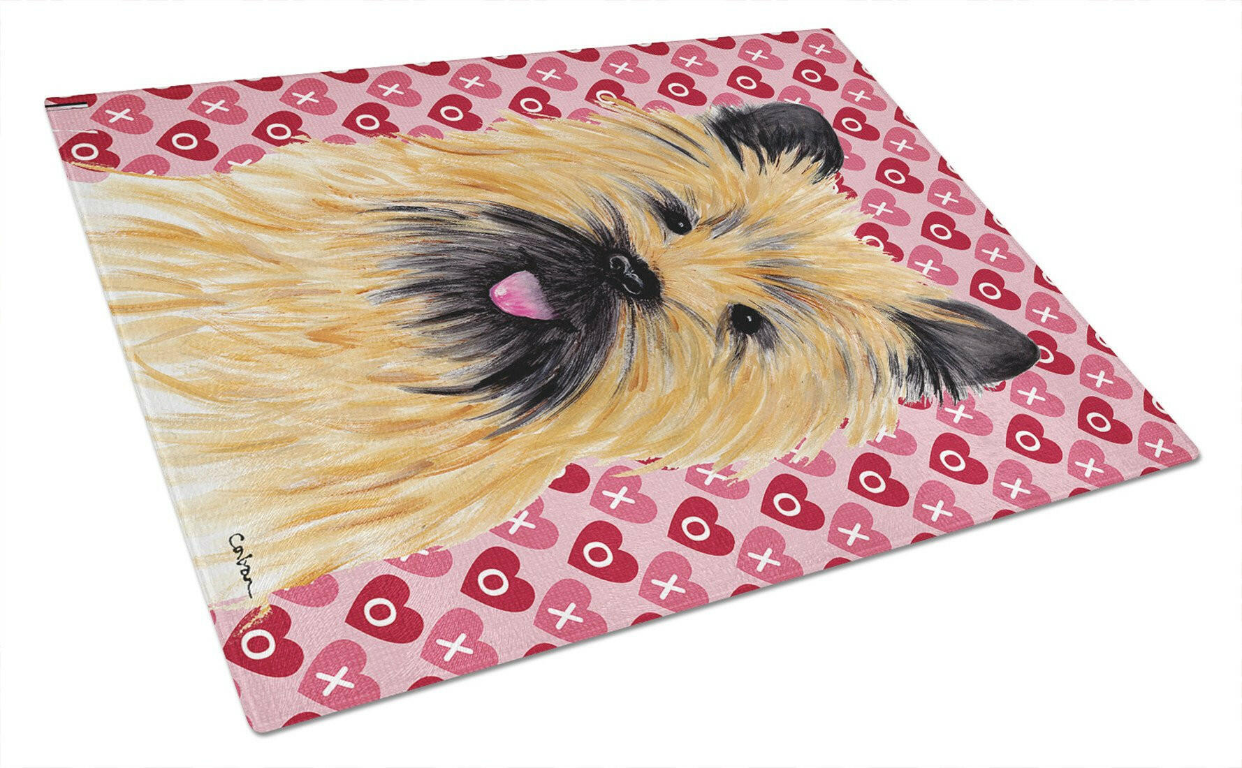 Cairn Terrier Hearts Love and Valentine's Day Portrait Cutting Board Tempered Glass Kitchen Cutting Surface, Heat Resistant Chopping, Non-Slip Feet, Food Prep & Serving