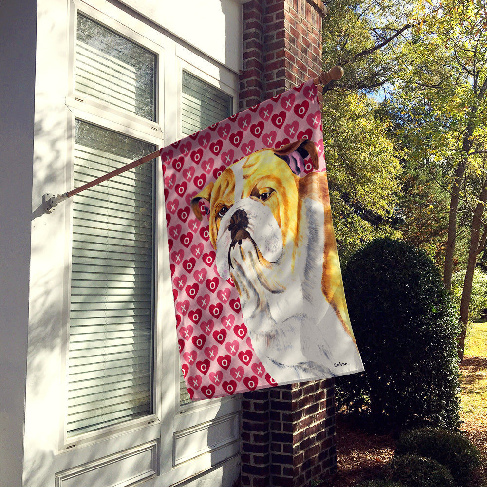 Bulldog English Hearts Love Valentine's Day Portrait House Flag 28x40 Porch Sleeve Pole Decorative Outside Yard Banner Artwork Wall Hanging, Polyester