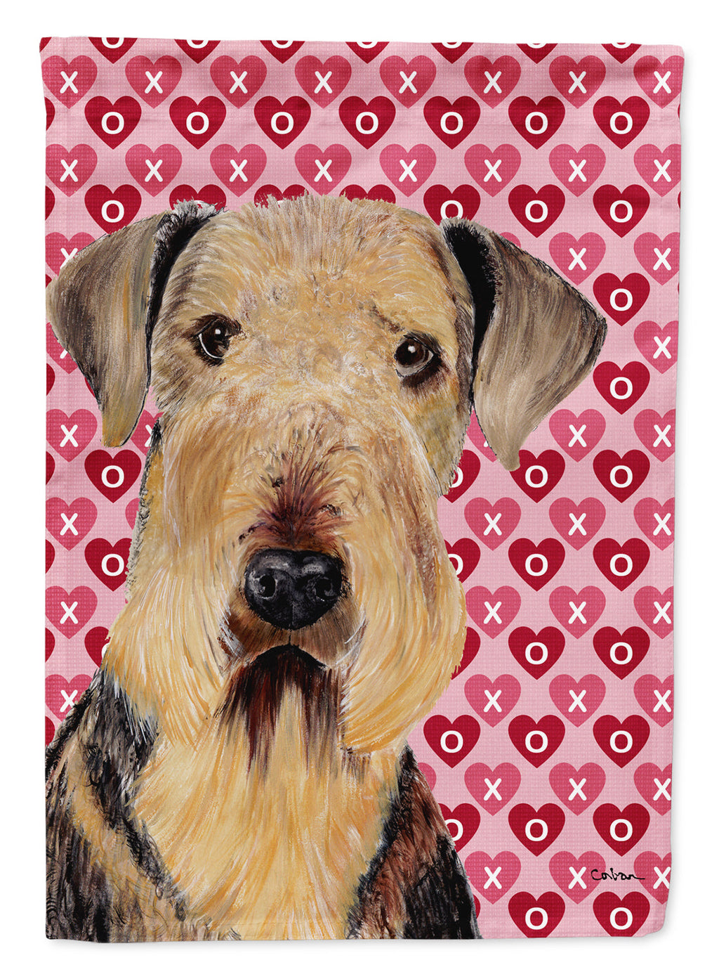 Airedale Hearts Love and Valentine's Day Portrait House Flag 28x40 Porch Sleeve Pole Decorative Outside Yard Banner Artwork Wall Hanging, Polyester