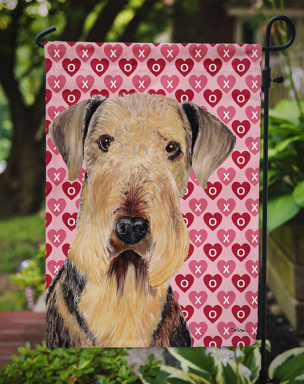 Airedale Hearts Love and Valentine's Day Portrait Garden Flag Mailbox Decorative Yard Banner Outside Patio Artwork for Flower Beds, Garden Size, Multicolor