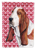 Basset Hound Hearts Love and Valentine's Day Portrait House Flag 28x40 Porch Sleeve Pole Decorative Outside Yard Banner Artwork Wall Hanging, Polyester