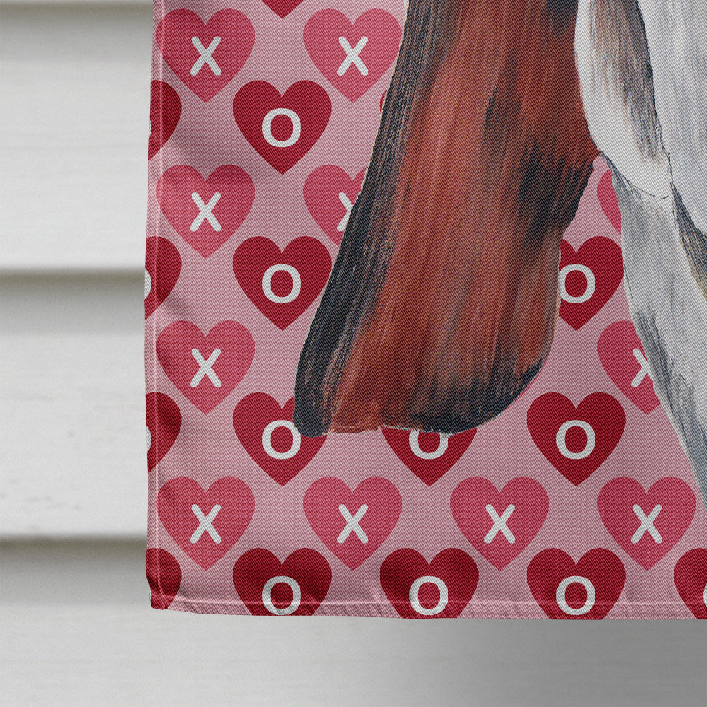 Basset Hound Hearts Love and Valentine's Day Portrait House Flag 28x40 Porch Sleeve Pole Decorative Outside Yard Banner Artwork Wall Hanging, Polyester