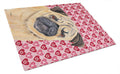Pug Hearts Love and Valentine's Day Portrait Cutting Board Tempered Glass Kitchen Cutting Surface, Heat Resistant Chopping, Non-Slip Feet, Food Prep & Serving