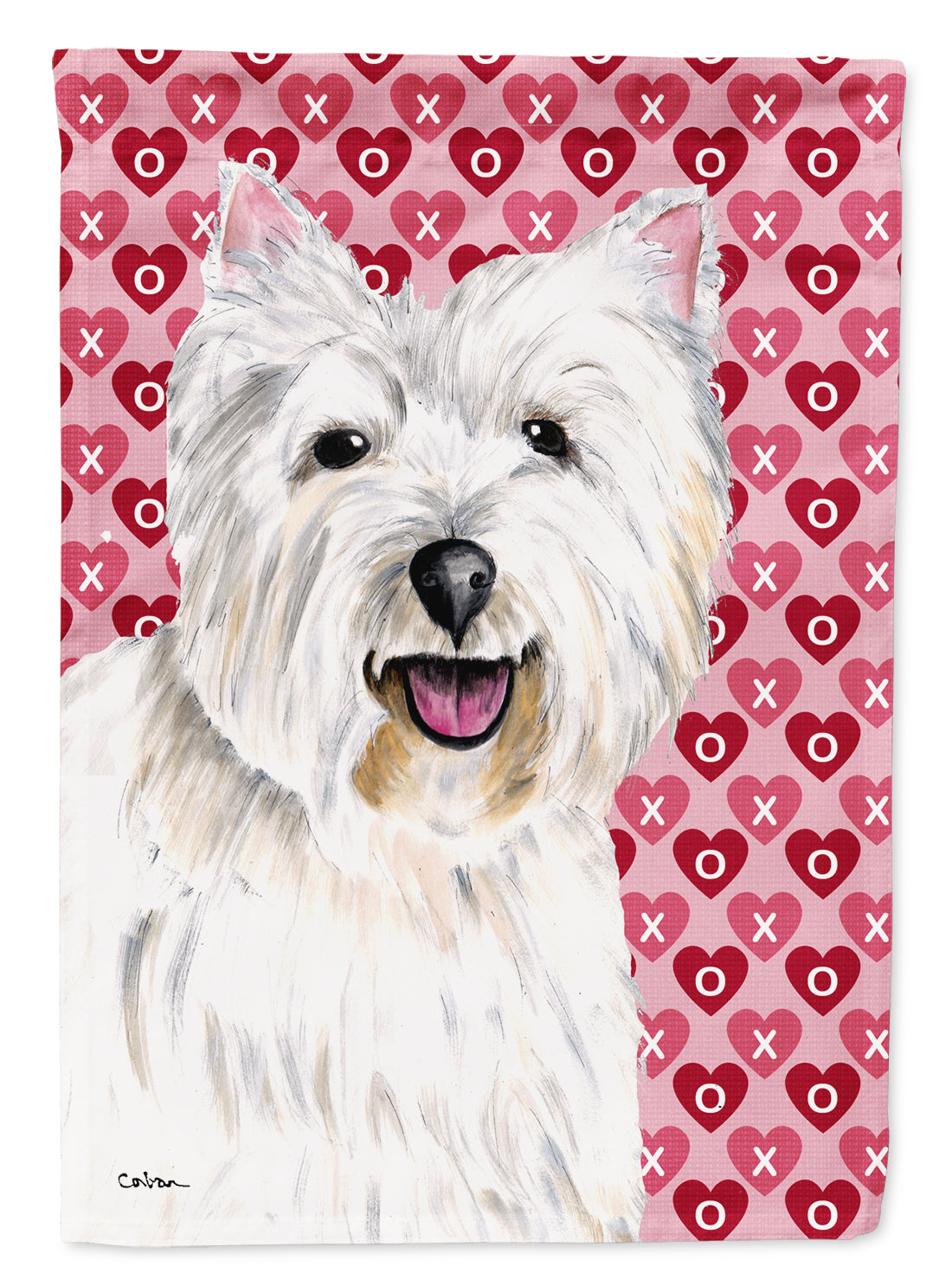 Westie Hearts Love and Valentine's Day Portrait House Flag 28x40 Porch Sleeve Pole Decorative Outside Yard Banner Artwork Wall Hanging, Polyester