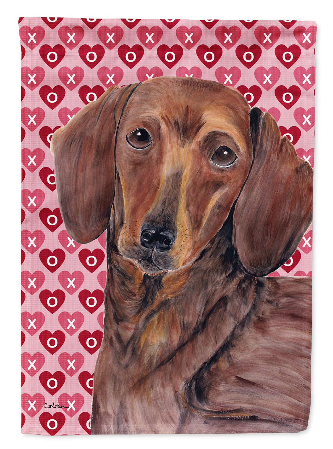 Dachshund Hearts Love and Valentine's Day Portrait House Flag 28x40 Porch Sleeve Pole Decorative Outside Yard Banner Artwork Wall Hanging, Polyester