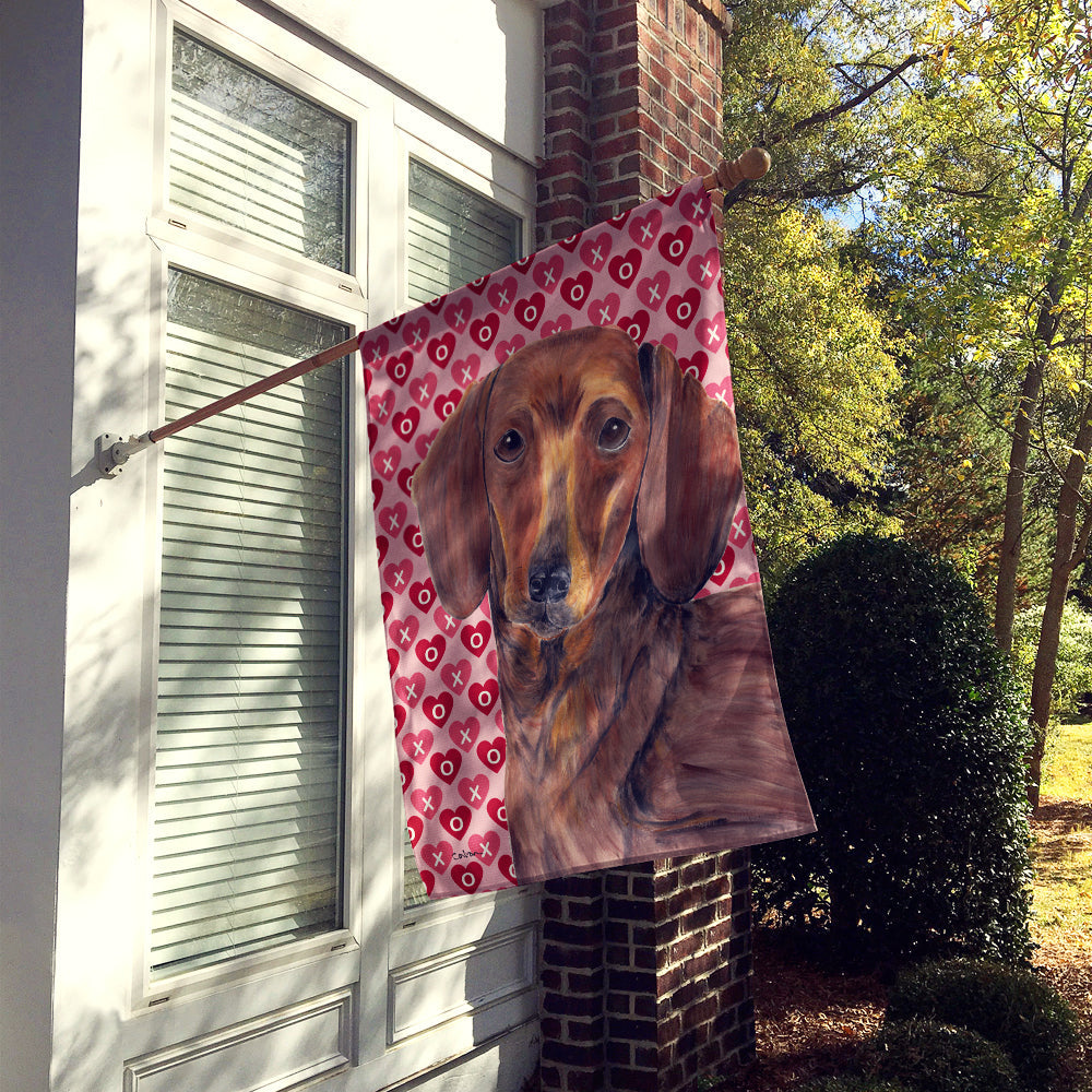Dachshund Hearts Love and Valentine's Day Portrait House Flag 28x40 Porch Sleeve Pole Decorative Outside Yard Banner Artwork Wall Hanging, Polyester