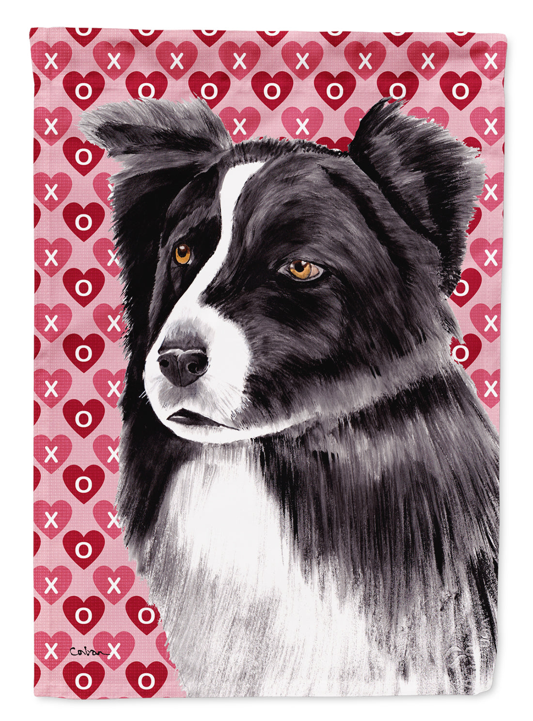 Border Collie Hearts Love and Valentine's Day Portrait House Flag 28x40 Porch Sleeve Pole Decorative Outside Yard Banner Artwork Wall Hanging, Polyester