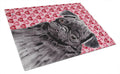 Pug Black Hearts Love and Valentine's Day Portrait Cutting Board Tempered Glass Kitchen Cutting Surface, Heat Resistant Chopping, Non-Slip Feet, Food Prep & Serving