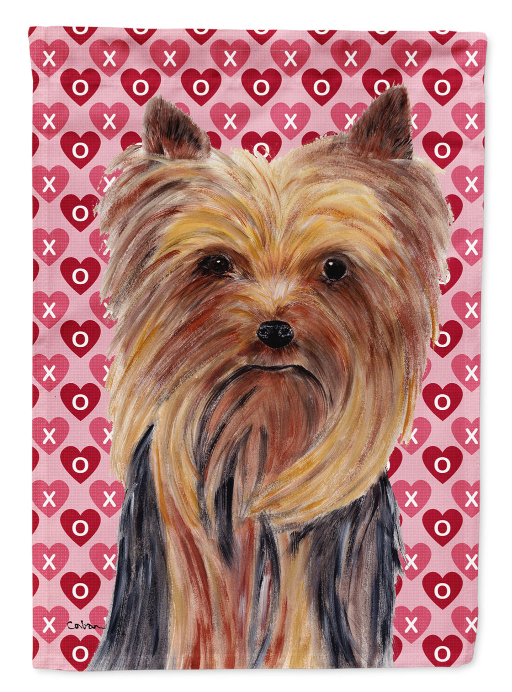 Yorkie Hearts Love and Valentine's Day Portrait House Flag 28x40 Porch Sleeve Pole Decorative Outside Yard Banner Artwork Wall Hanging, Polyester