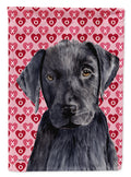 Labrador Black Hearts Love Valentine's Day House Flag 28x40 Porch Sleeve Pole Decorative Outside Yard Banner Artwork Wall Hanging, Polyester