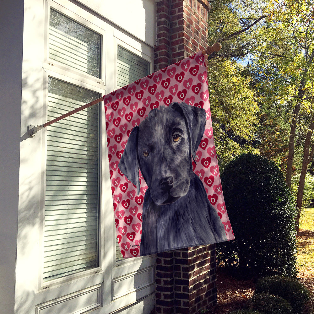 Labrador Black Hearts Love Valentine's Day House Flag 28x40 Porch Sleeve Pole Decorative Outside Yard Banner Artwork Wall Hanging, Polyester
