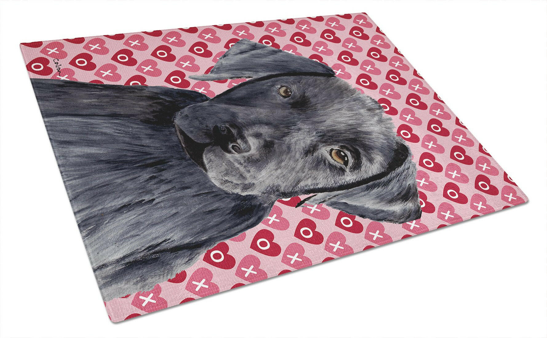 Labrador Black Hearts Love Valentine's Day Cutting Board Tempered Glass Kitchen Cutting Surface, Heat Resistant Chopping, Non-Slip Feet, Food Prep & Serving