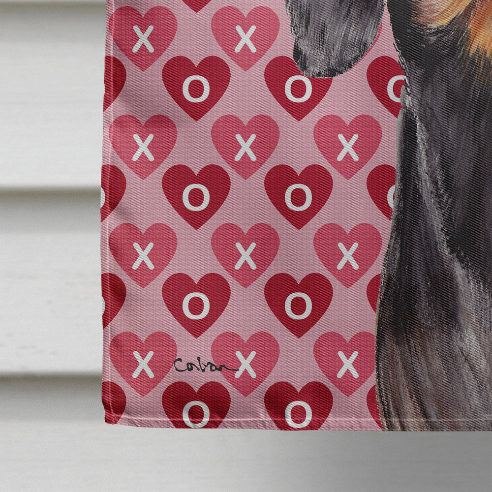 Dachshund Black Tan Hearts Love Valentine's Day House Flag 28x40 Porch Sleeve Pole Decorative Outside Yard Banner Artwork Wall Hanging, Polyester