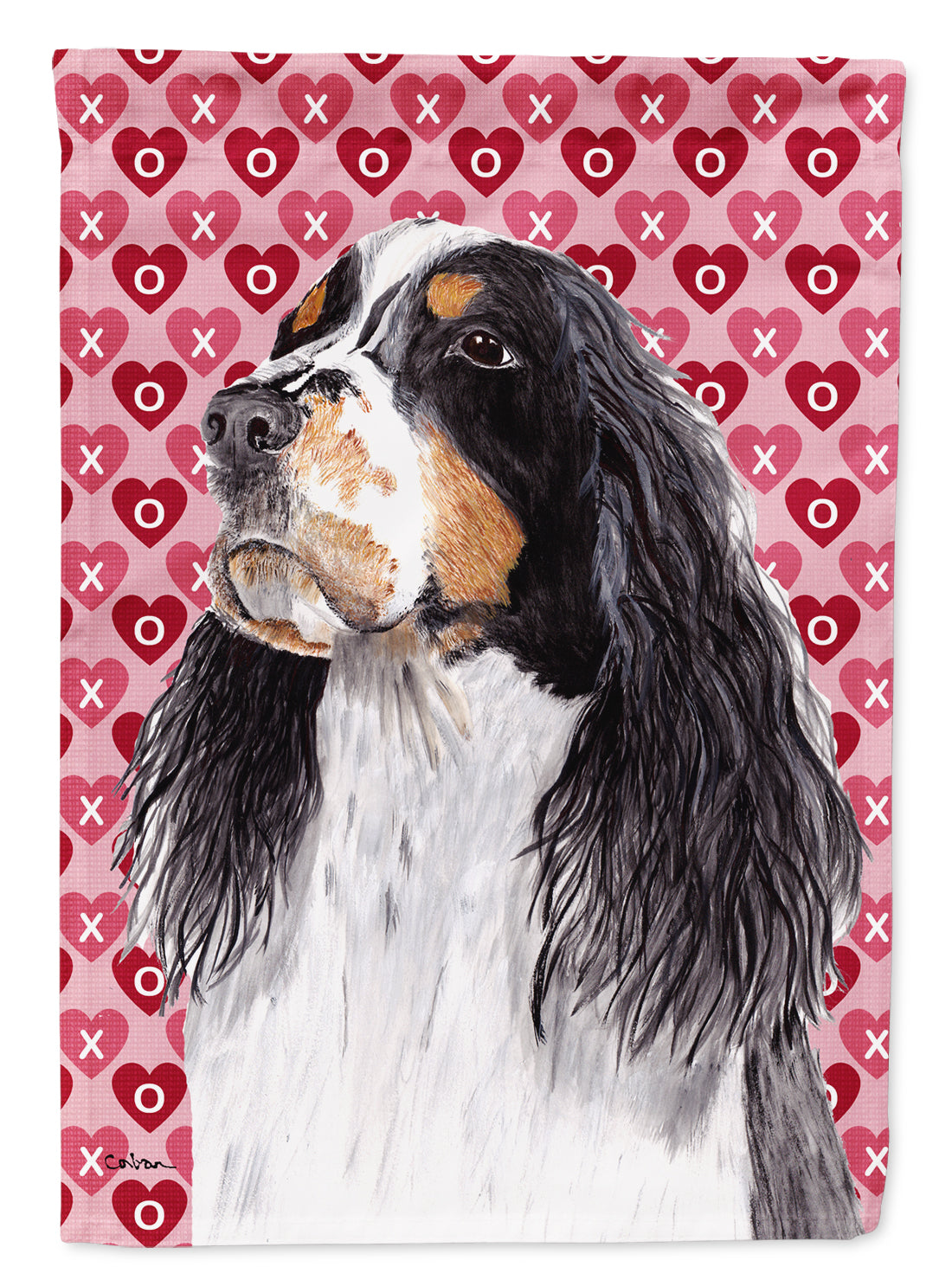 Springer Spaniel Hearts Love Valentine's Day House Flag 28x40 Porch Sleeve Pole Decorative Outside Yard Banner Artwork Wall Hanging, Polyester
