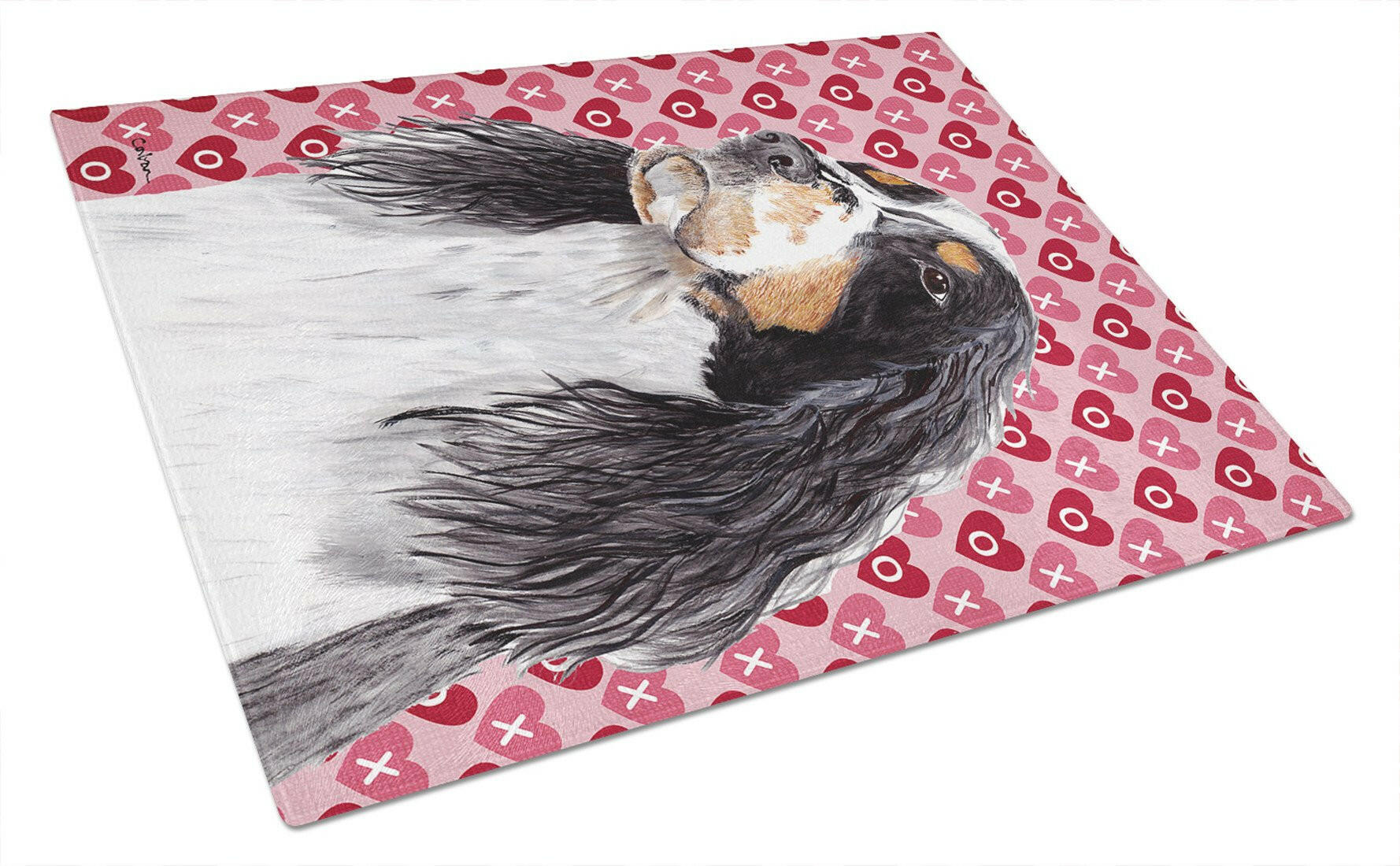 Springer Spaniel Hearts Love Valentine's Day Cutting Board Tempered Glass Kitchen Cutting Surface, Heat Resistant Chopping, Non-Slip Feet, Food Prep & Serving