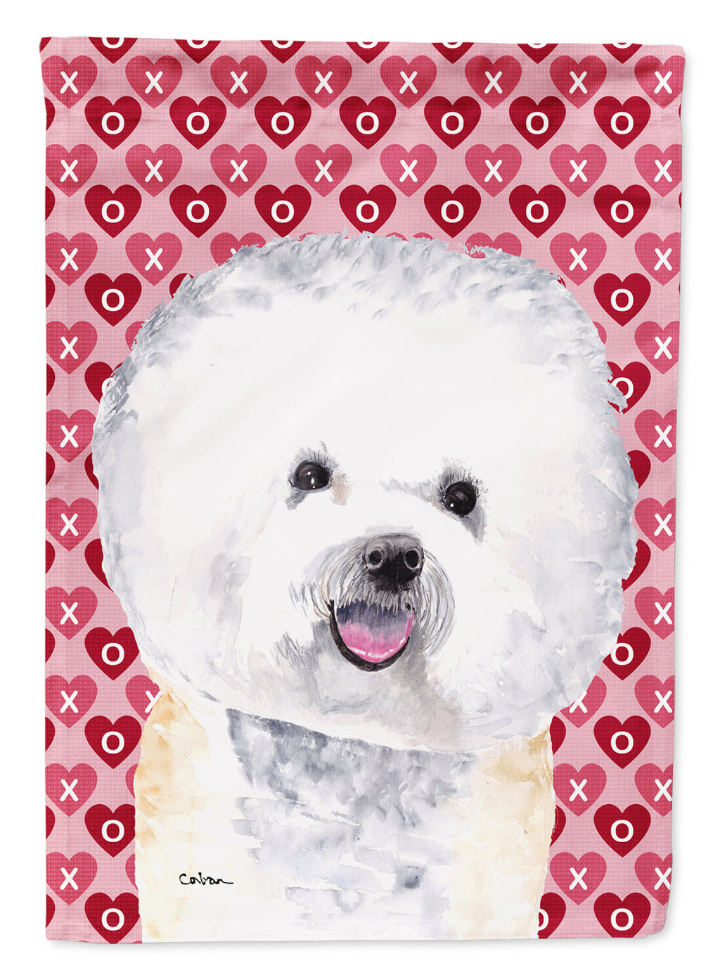 Bichon Frise Hearts Love and Valentine's Day Portrait House Flag 28x40 Porch Sleeve Pole Decorative Outside Yard Banner Artwork Wall Hanging, Polyester