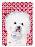 Bichon Frise Hearts Love and Valentine's Day Portrait House Flag 28x40 Porch Sleeve Pole Decorative Outside Yard Banner Artwork Wall Hanging, Polyester
