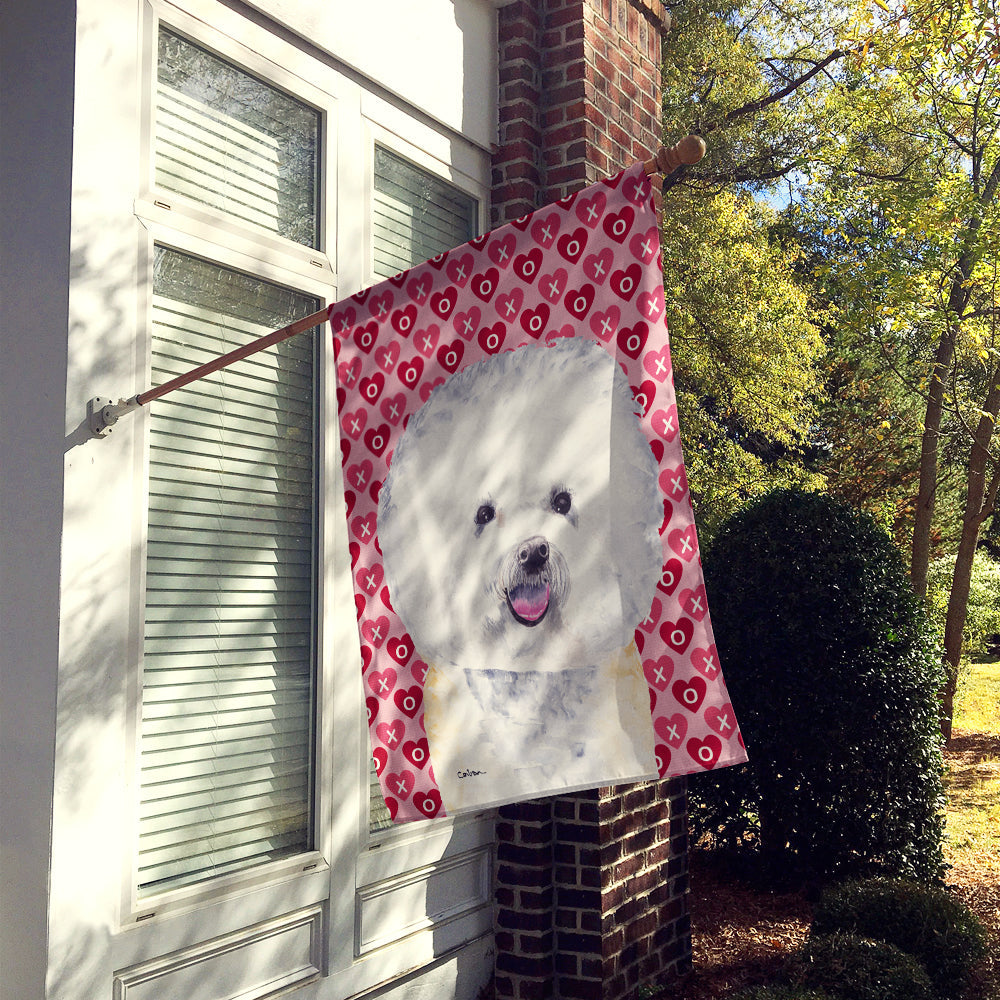 Bichon Frise Hearts Love and Valentine's Day Portrait House Flag 28x40 Porch Sleeve Pole Decorative Outside Yard Banner Artwork Wall Hanging, Polyester